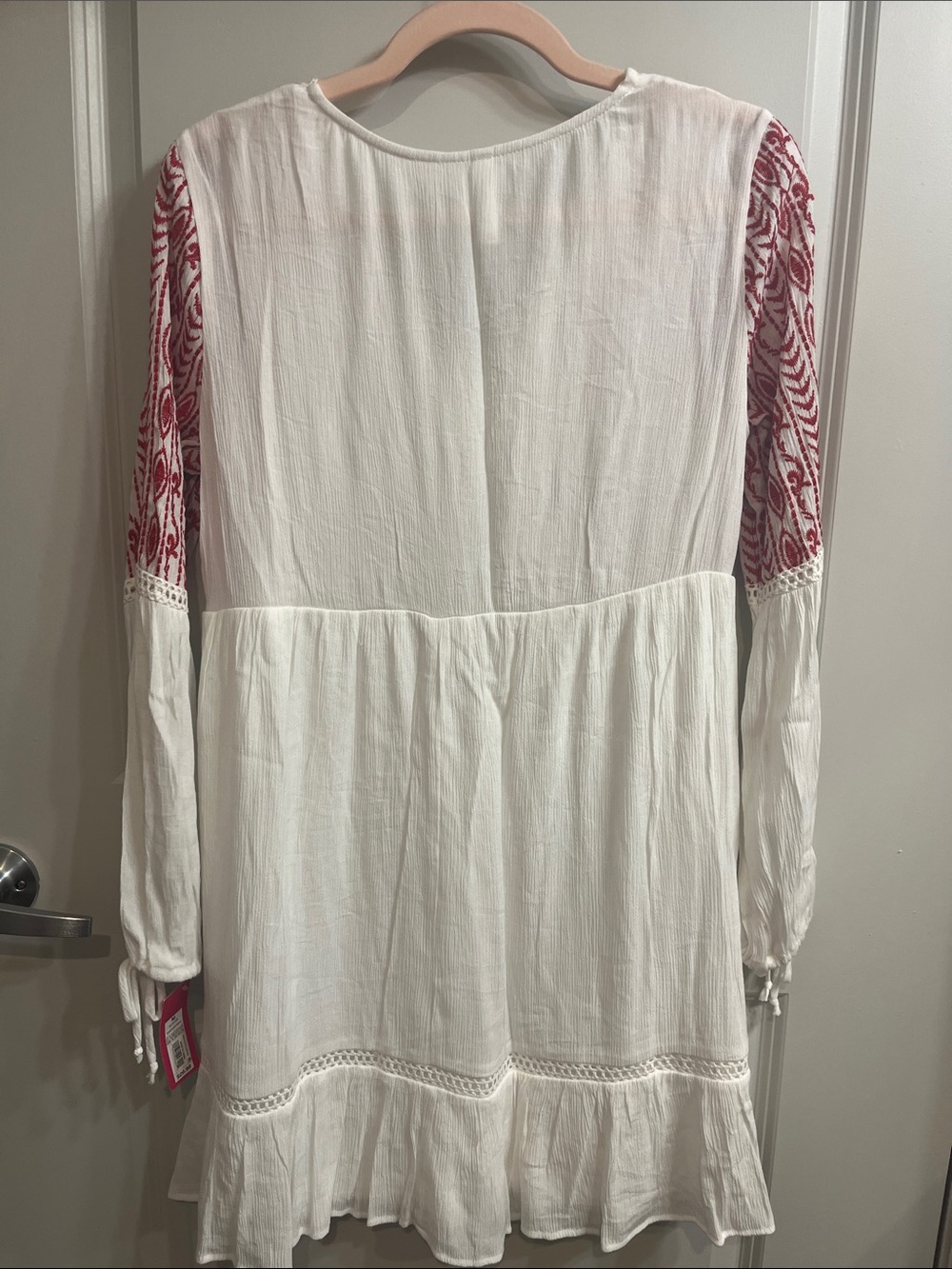 Xhilaration White Peasant Dress with Red Embroidered Yoke - Picture 10 of 13
